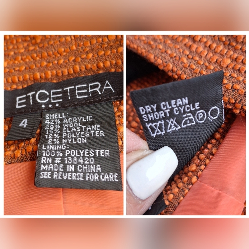 Etcetera Textured Tweed Orange Button-Up Long Sleeve Blazer Women Size 2 - Picture 2 of 16